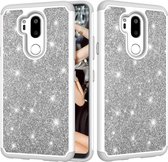 Glitter poeder contrast huid schokbestendig siliconen + pc beschermhoes voor LG G7 ThinQ / G7 (grijs)