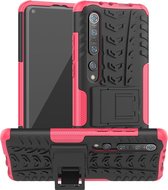 Voor Xiaomi Mi 10 Pro Tire Texture Shockproof TPU + PC beschermhoes met houder (Rose Red)