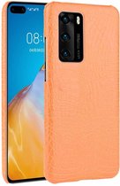 Voor Huawei P40 Shockproof Crocodile Texture PC + PU Case (Orange)