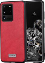 Voor Samsung Galaxy S20 Ultra SULADA schokbestendig TPU + handgemaakte lederen beschermhoes (rood)