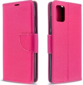 Voor Galaxy A51 Litchi Texture Pure Color Horizontale Flip PU Leather Case met houder & kaartsleuven & Wallet & Lanyard (Rose Red)
