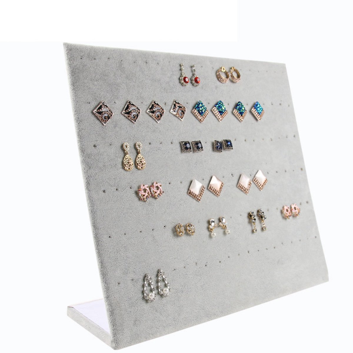 Oorbellen display staand grijs velours (voor 60 paar)