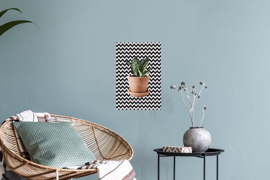 Sticker Muursticker Plantes - Plante aux feuilles rayées pour fond en zigzag - 20x30 cm - feuille autocollante - sticker mural repositionnable