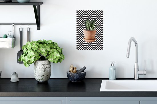Sticker Muursticker Plantes - Plante aux feuilles rayées pour fond en zigzag - 20x30 cm - feuille autocollante - sticker mural repositionnable