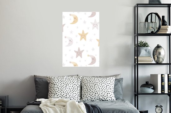 Stickers muraux - Lune - Etoiles - Design - Garçons - Filles - Bébé - 40x60 cm - Film adhésif