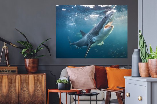 Muurstickers - Sticker Folie - Grote witte haai vlakbij het wateroppervlak - 120x90 cm - Plakfolie - Muurstickers Kinderkamer - Zelfklevend Behang - Zelfklevend behangpapier - Stickerfolie