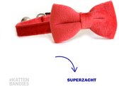 Katten halsband - met strik - velvet - rood - veiligheidssluiting