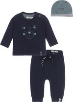 Dirkje Bio Basic SET(3delig) Blauwe Broek, Shirt met beertjes en mutsje - Maat 50