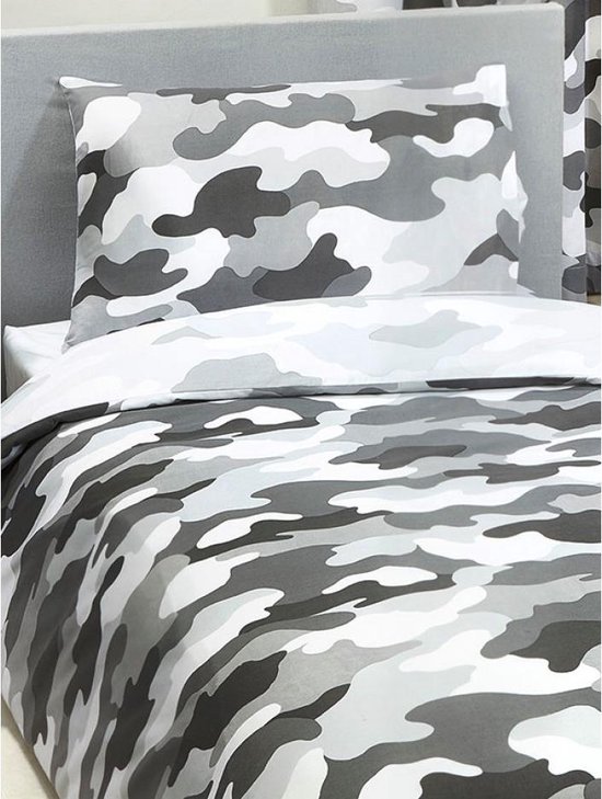 1-persoons jongens dekbedovertrek legerkleuren camouflage grijs (zwart antraciet /... | bol.com
