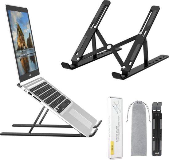 Voomy Office Laptop Standaard Verstelbaar - Ergonomisch - Aluminium - Zwart - Maximale schermformaat: 17 - Minimale schermafmeting: 9
