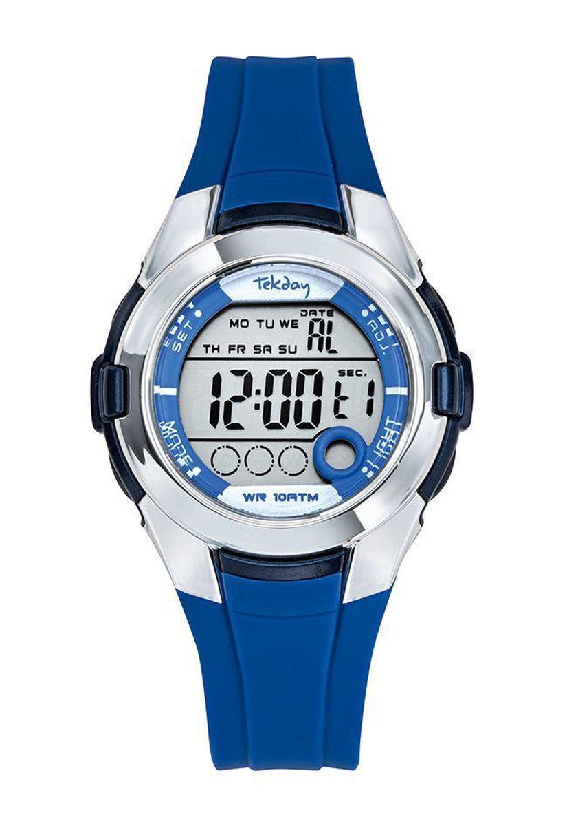 Tekday 654733 digitaal horloge 38 mm 100 meter blauw- zilverkleurig