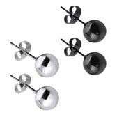 2 delig- set- oorbellen- zwart -zilverkleur- knopje-5 mm- Charme Bijoux