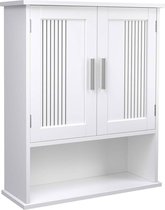 bovenkast, bovenkast, badkamerkast, medicijnkastje met in hoogte verstelbare plank, dubbele deur, open vak, 60 x 20 x 70 cm, hout, wit BBC26WT