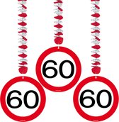 9x stuks hangende rotorspiralen 60 jaar verkeersborden voor plafond - Feestartikelen/versieringen/verjaardag