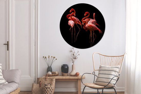 WallCircle - Stickers muraux - Cercle de papier peint - Flamingo rose - Rose - Zwart - ⌀ 120 cm - Cercle mural - Autocollant - Papier peint autocollant rond XXL