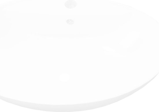 Lavabo ovale en céramique blanc avec trop-plein et trou de robinetterie.