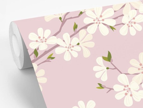Papier peint photo vinyle - Une illustration du dessin floral de fleur de cerisier largeur 240 cm x hauteur 240 cm - Tirage photo sur papier peint (disponible en 7 tailles)