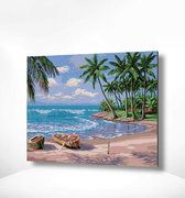 Painting Expert® Schilderen op nummer Volwassenen - Schilderen op nummer Kinderen - Strand met Bootjes - 40x50cm - Exclusief Lijst (24 kleurtjes)