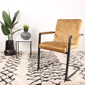 DS4U® eetkamerstoel Marc - stoel - industrieel - velours - velvet - fluweel - sledepoot - swinger - zwart metaal - met armleuning - goud