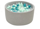Ballenbak Grijs 90x40 met 250 ballen Munt, Turquoise, Transparant