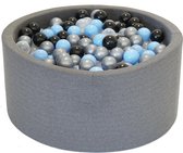 Ballenbak Donker grijs 90x40 met 250 ballen Zilver, Babyblauw, Zwart