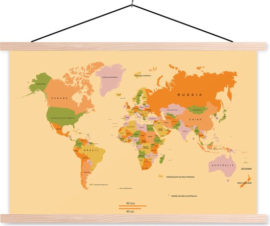 Affiche textielposter mappemonde colorée sur fond vert clair 120x80 cm