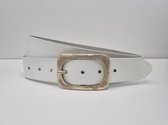 Lederen riem 4 cm breed - Stoer industrieel gesp - Ronde gesp - Leren Broekriem - Jeans breedte  - 115 cm Egaal leer - kleur Wit