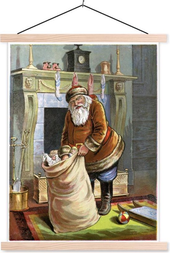 Vintage Père Noël avec sac à lattes d'affiche textielposter vierge 40x53 cm - Tirage photo sur plaque d'école (décoration murale salon / chambre)