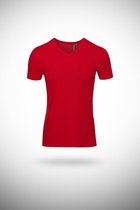 Heren polo T-shirt - pique - rood - V hals - mannen