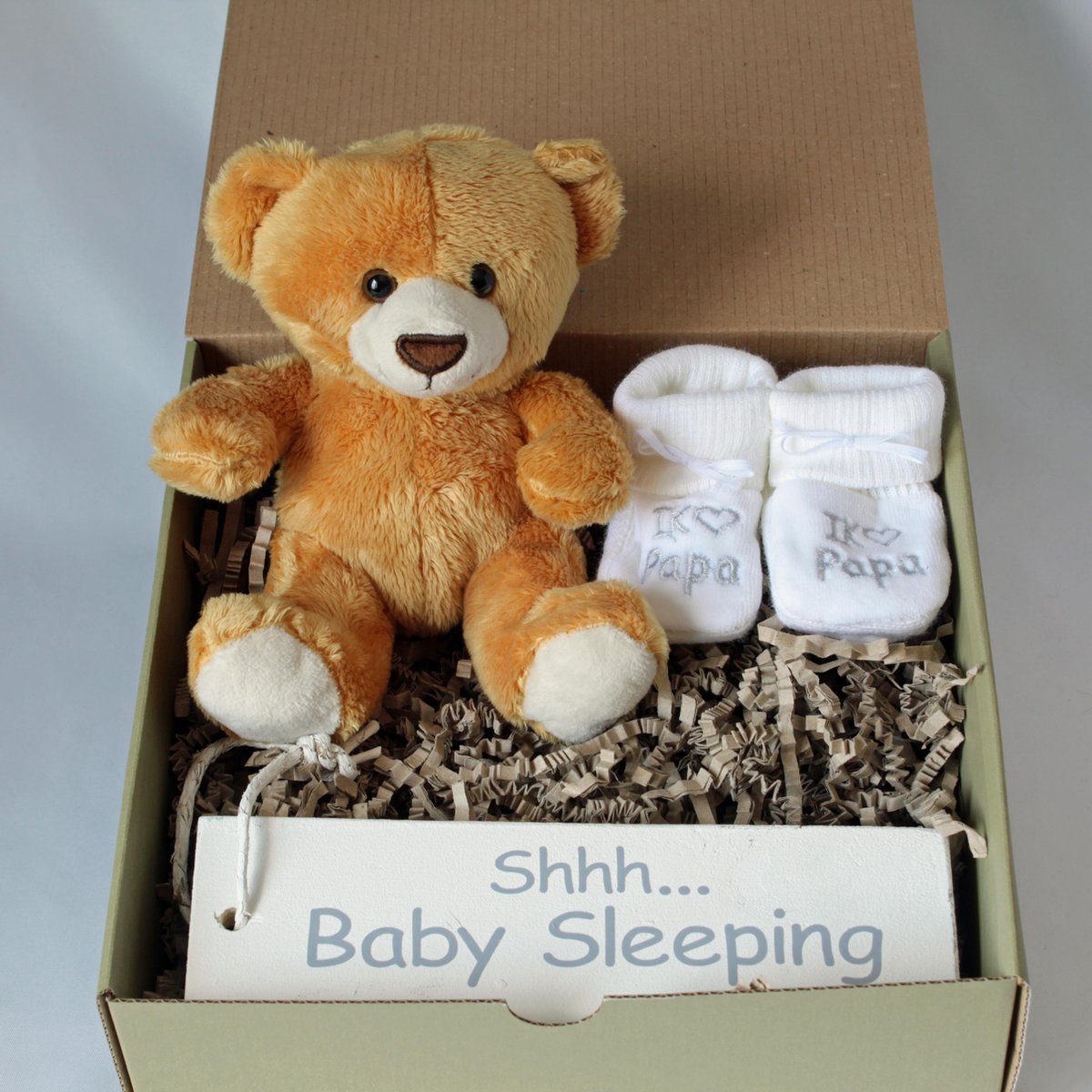 Goedkoopste Minibox baby beertje, knuffeltje, slofjes, cadeau baby, kraam cadeau