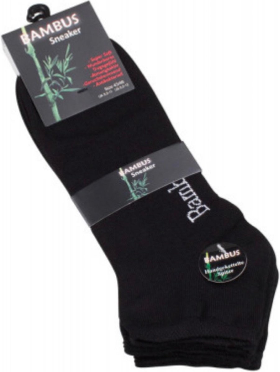 Unisex sneaker sokken - Vincent Creation - super zachte comfortabele BAMBOE-sokken - verpakt per 2 x 3 paar - zwart - MAAT 43/46