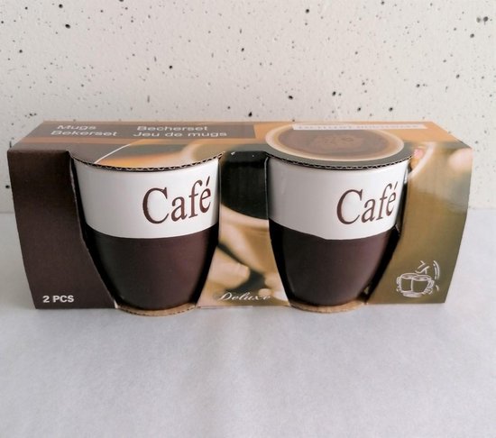 streepje Vel Nu Siaki Café kopje voor koffie, espresso of Senseo, set 2 stuks, bruin, 150 ml  | bol.com