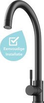 Keukenkraan Zwart – RVS Mengkraan – Zwarte Keukenkraan met Hoge Draaibare Uitloop - 37cm hoog