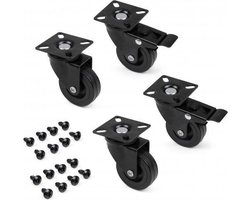 Emuca Stevige Zwenkwielen - 2x Rolwiel & 2x Stopwiel - 50mm Diameter - 140 KG Draagvermogen - Rubberen Meubelwielen - Gebruiksvriendelijke Zwaarlastwielen met Voetrem - Geruisloos Meubelroller - Zwart