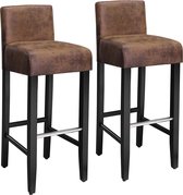 Barkruk 2-delige set, gevoerde barstoel met lage rugleuning, PU, zithoogte 76 cm, stoelpoten van massief hout, met voetensteun, bruin en zwart LDC32BR