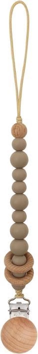 Grannies - Speenkoord Timmy - Fopspeenketting - Siliconen - BPAvrij- Kralen - Houten Ringen - Houten Clip - Babyshower - Kraamcadeau - Universeel - Taupe