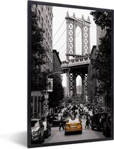 Poster met lijst - Kamer decoratie aesthetic - Tieners - New York - USA - Taxi - Posters zwart wit - Room decoratie aesthetic - Posterlijst - 40x60 cm