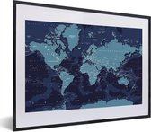 Fotolijst incl. Poster - Wereldkaart - Abstract - Blauw - 40x30 cm - Posterlijst