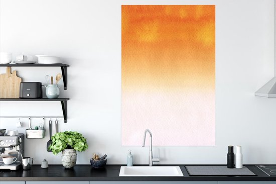 Oeuvre abstraite réalisée à l'aquarelle et un dégradé orange 80x120 cm