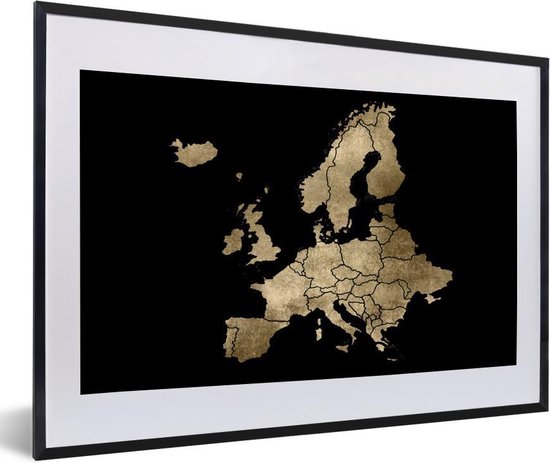 Fotolijst incl. Poster - Kaart - Europa - Goud - 60x40 cm - Posterlijst