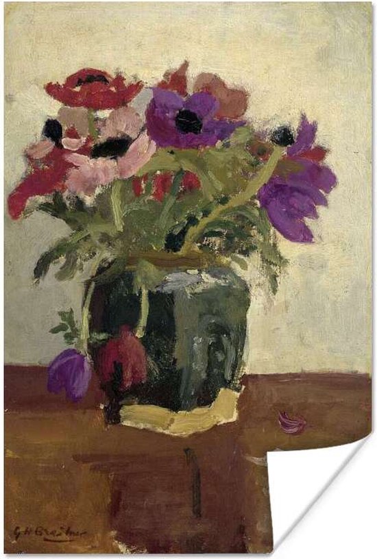 Poster Gemberpot met anemonen - Schilderij van George Hendrik Breitner - 60x90 cm