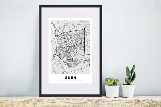 Cadre photo avec affiche - Plan de la ville - Uden - Grijs - Wit - 40x60 cm - Cadre pour affiche