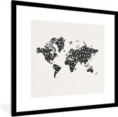 Fotolijst incl. Poster - Wereldkaart - Zwart - Wit - Cijfers - 40x40 cm - Posterlijst