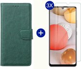 BixB Samsung A42 5G hoesje - Met 3x screenprotector / tempered glass - Book Case Wallet - Groen