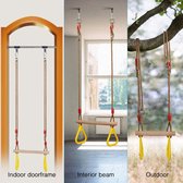Pellor - Trapeze - Houten trapeze-schommel voor kinderen met gele, plastic, ringen