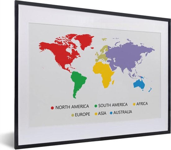 Fotolijst incl. Poster - Wereldkaart - Simpel - Kleurrijk - 40x30 cm - Posterlijst