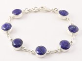 Zilveren schakelarmband met blauwe saffier