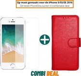 Fooniq Boek Hoesje Rood  + Screenprotector - Geschikt Voor Apple iPhone 5/5S/SE 2016