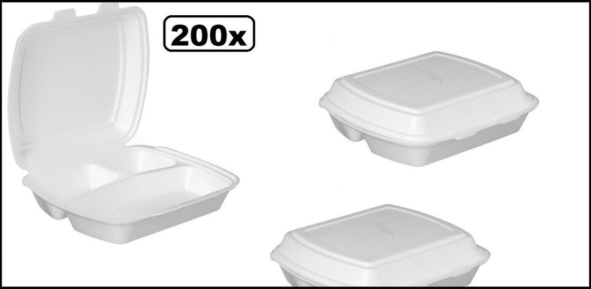200x Menubox 3 vaks wit - maaltijd bezorging eten food bak vakken maaltijdbox menu afhaal