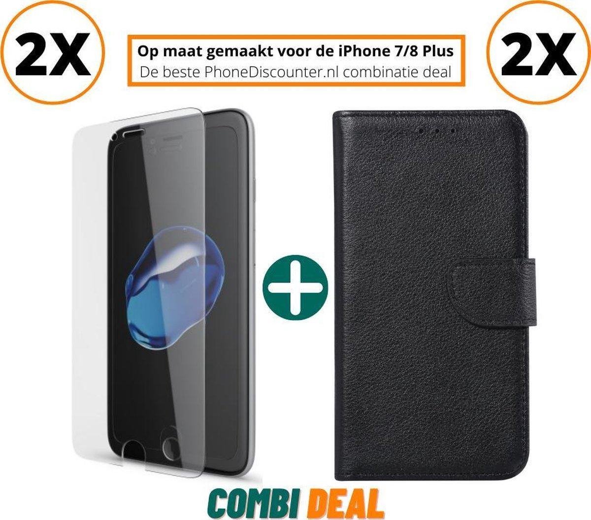 Fooniq Boek Hoesje Zwart 2x + Screenprotector 2x - Geschikt Voor Apple iPhone 7/8 Plus